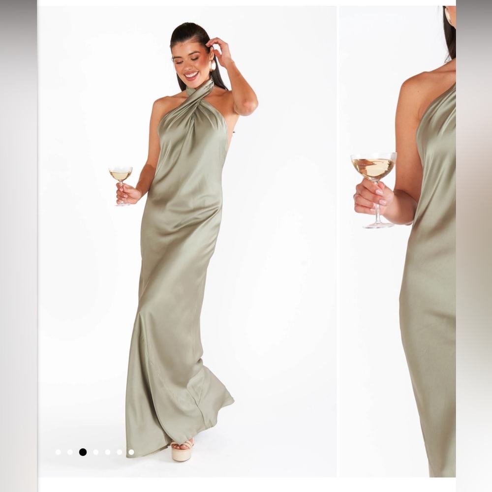 Jasmine Halter Maxi Dress - Miss Green Luxe Satin